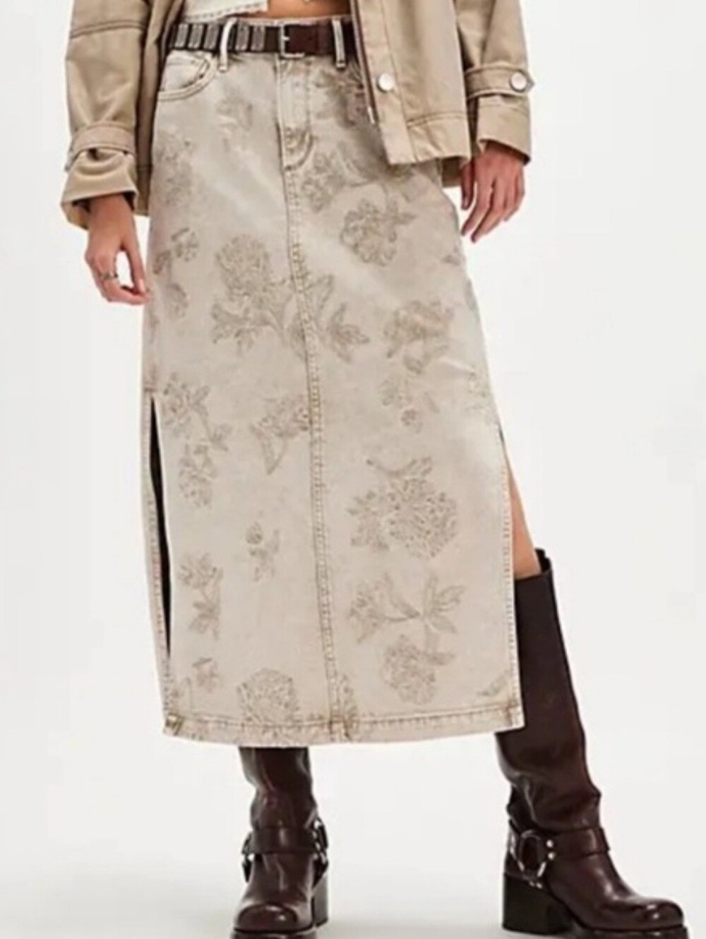 Driftwood Svetlana Embroidered Maxi Denim Skirt Sands Women's Size 32 NWT